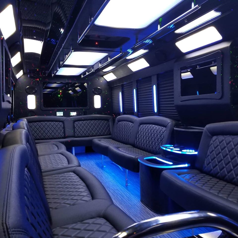 party bus interior with back lights